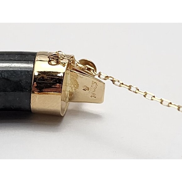 14K Solid Yellow Gold Textured Black & Grey Jade Jadeite Bangle Bracelet 7" L - Picture 10 of 13